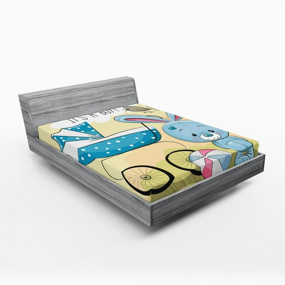 Ambesonne Gender Reveal Fitted Sheet, Bunny, Queen Size, Avocado Green Blue