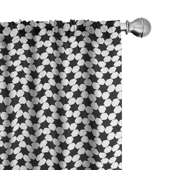 Ambesonne Geometric Window Curtains, Abstract Hexagon Check, Each 28" W x 63" L, Black White