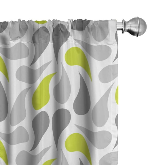 Ambesonne Geometric Window Curtains, Abstract Paisley, Each 28" W x 63" L, Yellow Green Grey White