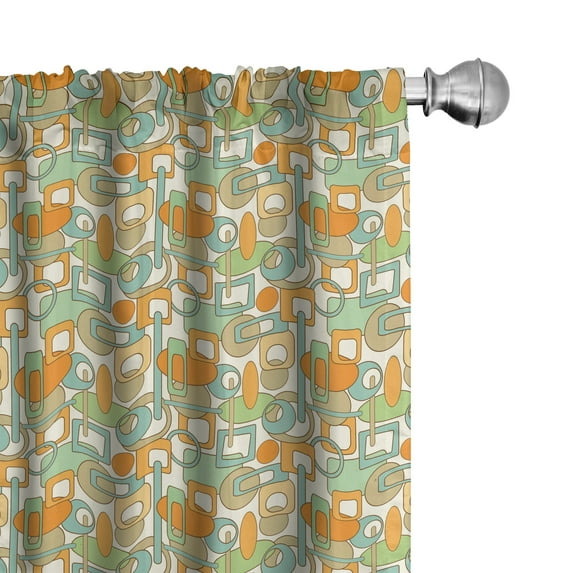 Ambesonne Geometric Window Curtains, Abstract Shapes Mix, Each 28" W x 63" L, Orange Green Pale Blue