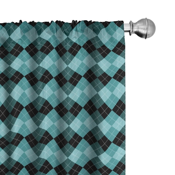 Ambesonne Geometric Window Curtains, Argyle Pattern Ornament, Each 28" W x 63" L, Seafoam and Charcoal Grey