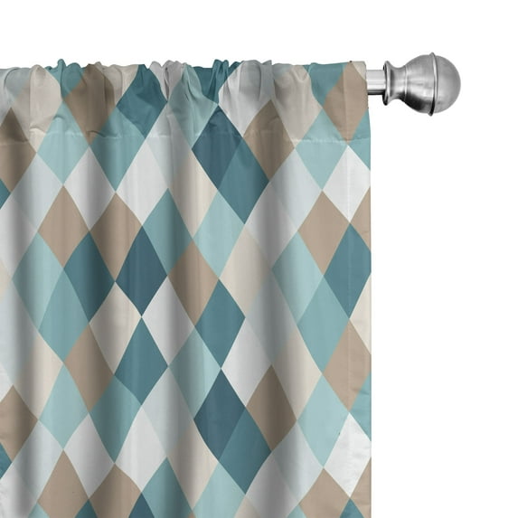 Ambesonne Geometric Window Curtains, Argyle Style Vintage Art, Each 28" W x 95" L, Tan Seafoam and Teal