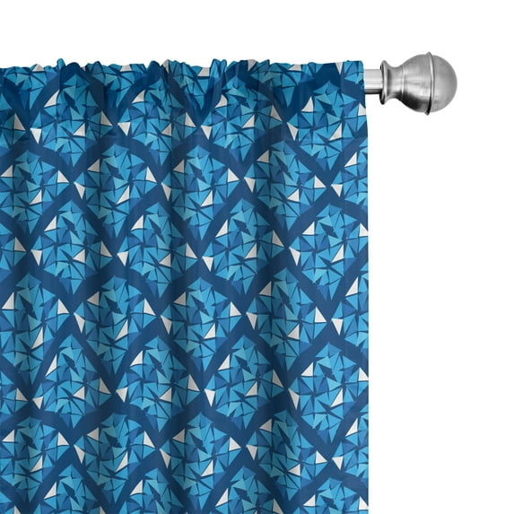 Ambesonne Geometric Window Curtains, Art Cold Color Triangles, Each 28" W x 95" L, Dark Sky Blue and White