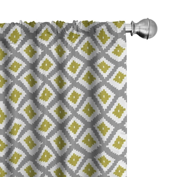 Ambesonne Geometric Window Curtains, Bicolour Rhomb Check Art, Each 28" W x 84" L, Dimgray Khaki White