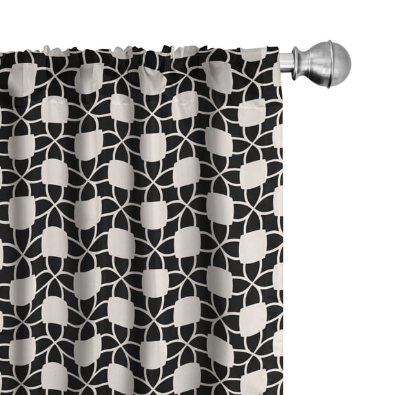 Ambesonne Geometric 4-Panel Curtains, Bitonal Floral Pattern, 56"x95", Charcoal Grey White