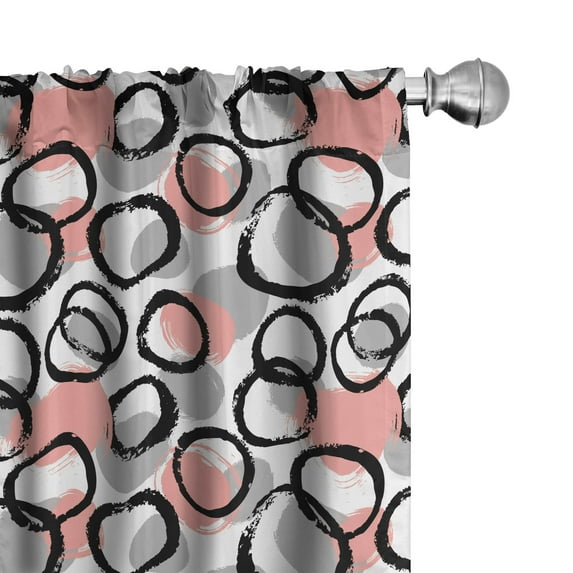 Ambesonne Geometric Window Curtains, Brushstroke Circle Art, Each 28" W x 84" L, Blush Grey