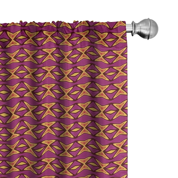 Ambesonne Geometric Window Curtains, Butterfly-Like Motifs Art, Each 28" W x 84" L, Dark Magenta and Earth Yellow