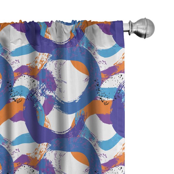 Ambesonne Geometric Window Curtains, Circles Brush Strokes Art, Each 28" W x 84" L, Dark Orange Cobalt Blue