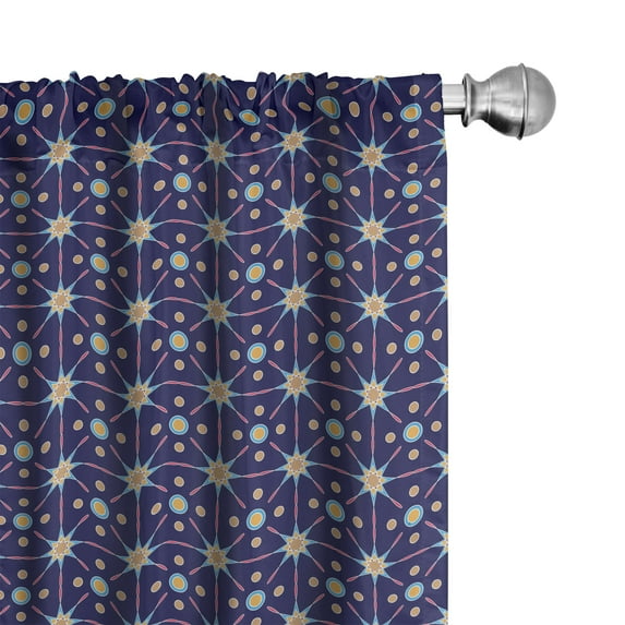 Ambesonne Geometric Window Curtains, Circles Ethnic Motifs Art, Each 28" W x 95" L, Navy Blue Dark Mustard