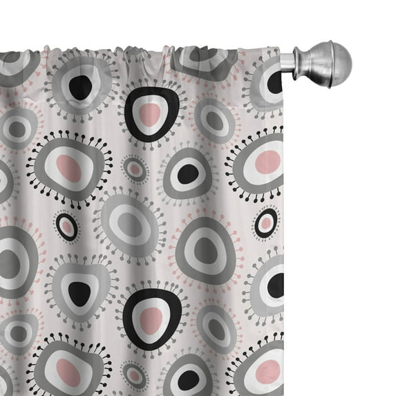 Ambesonne Geometric Window Curtains, Circlular Doodle Abstract, Each 28" W x 63" L, Pale Pink White Grey