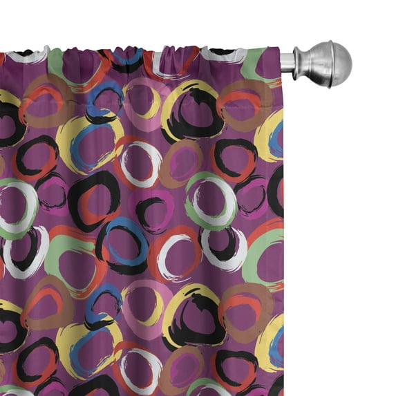 Ambesonne Geometric Window Curtains, Colorful Circles Strokes, Each 28" W x 84" L, Dark Magenta and Mustard
