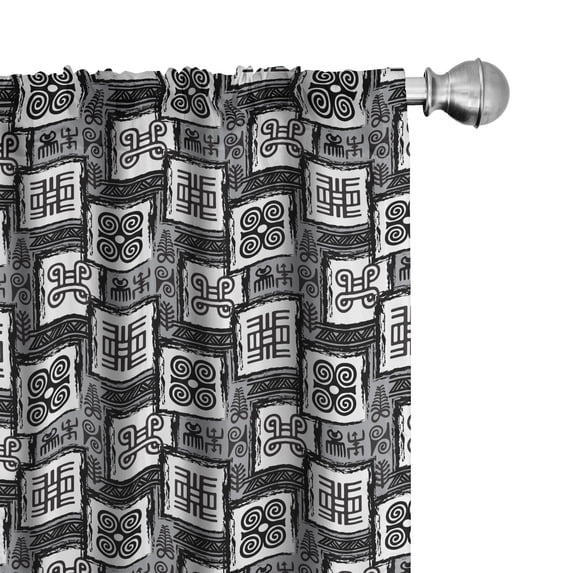 Ambesonne Geometric 4-Panel Curtains, Cultural Adinkra Ashanti, 56"x63", Dimgray White