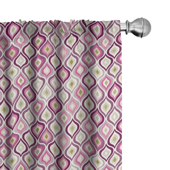 Ambesonne Geometric Window Curtains, Doodle Style Leaf, Each 28" W x 95" L, Purple Pink Olive Green