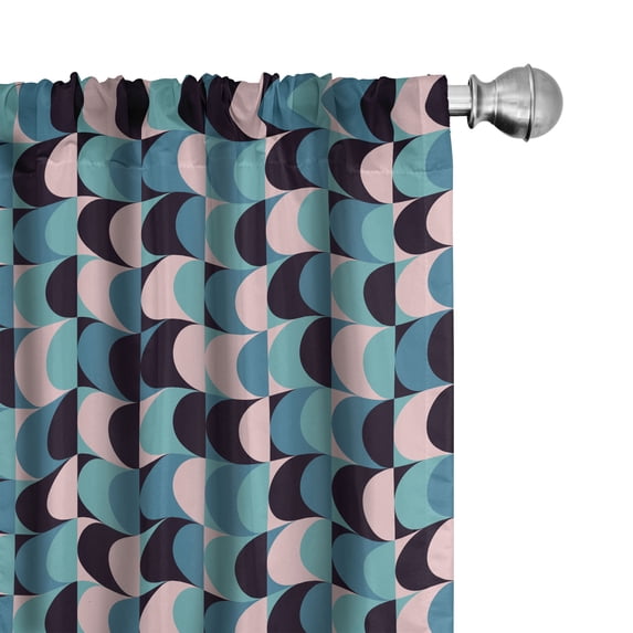 Ambesonne Geometric 4-Panel Curtains, Grunge Half Rounds Motif, 56"x84", Blush Seafoam Sea Blue