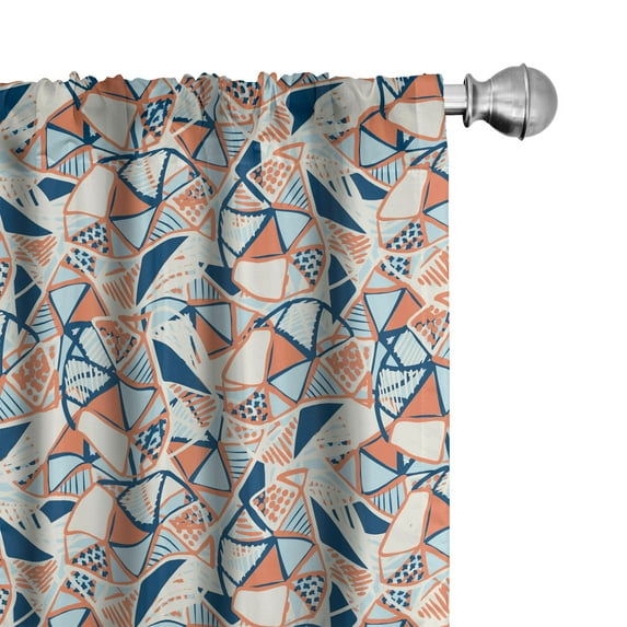 Ambesonne Geometric Window Curtains, Lines Dots Grungy Art, Each 28" W x 63" L, Burnt Sienna Night Blue