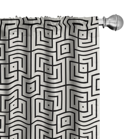 Ambesonne Geometric Window Curtains, Maze-Like Symmetric Lines, Each 28" W x 63" L, Dark Grey and Eggshell