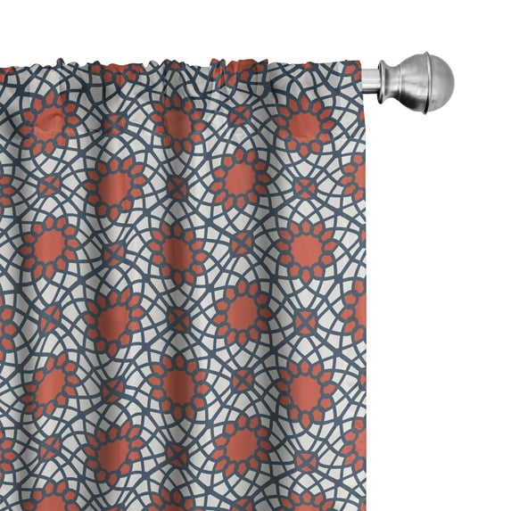 Ambesonne Geometric Window Curtains, Moroccan Inspired Motif, Each 28" W x 84" L, Vermilion and Slate Blue