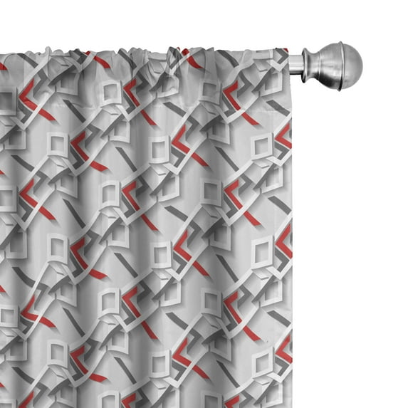 Ambesonne Geometric 4-Panel Curtains, Modern Grid Design, 56"x95", Charcoal Grey White Red