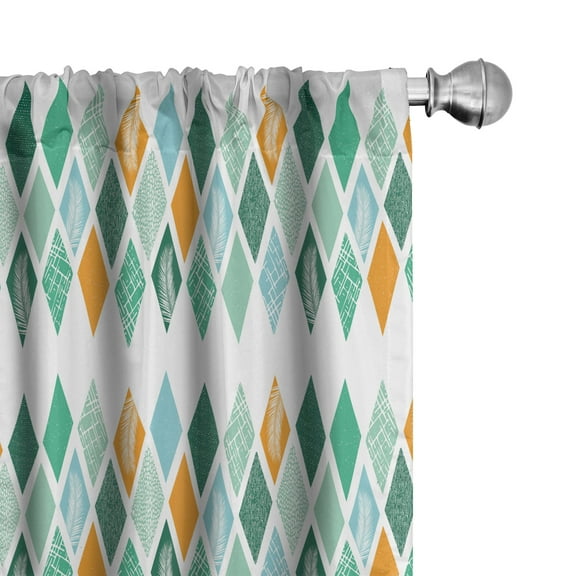 Ambesonne Geometric Window Curtains, Modern Ornate Rhombuses, Each 28" W x 84" L, Sea Green Orange White