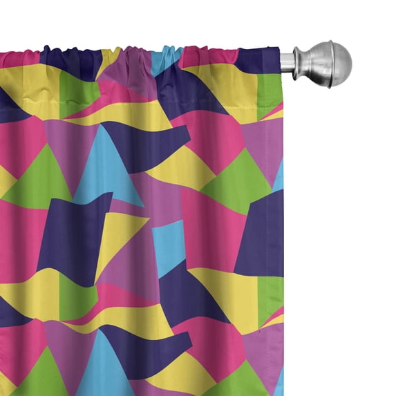 Ambesonne Geometric Window Curtains, Multicolored Abstract Art, Each 28" W x 84" L, Navy Blue Hot Pink