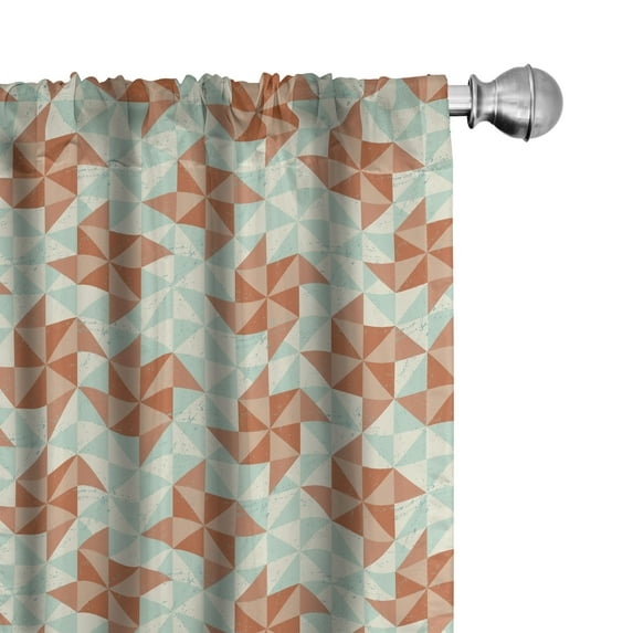 Ambesonne Geometric Window Curtains, Grunge Squares Triangles, Each 28" W x 95" L, Dark Peach and Mint Green