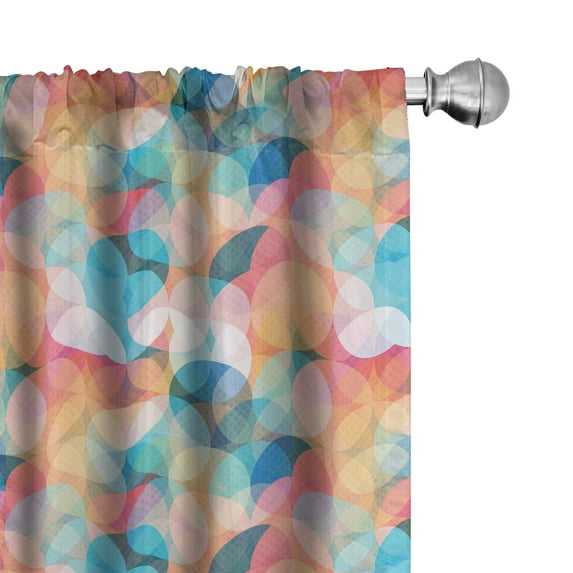 Ambesonne Geometric Window Curtains, Pastel Mosaic Circles, Each 28" W x 63" L, Peach Coral Blue