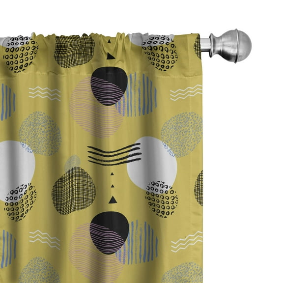 Ambesonne Geometric Window Curtains, Pop Art Round Shape Print, Each 28" W x 63" L, Pale Earth Yellow and Fuchsia