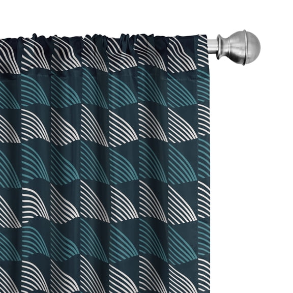 Ambesonne Geometric Window Curtains, Rainbow Like Wide Stripes, Each 28" W x 63" L, Dark Petrol Blue and White