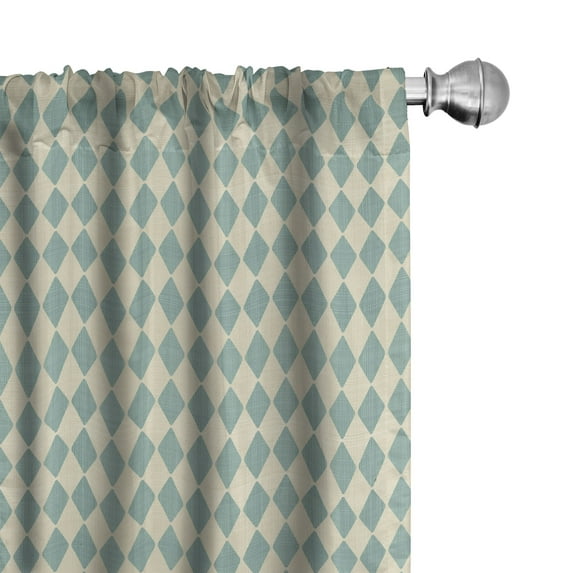 Ambesonne Geometric Window Curtains, Retro Argyle Pattern, Each 28" W x 84" L, Beige Teal