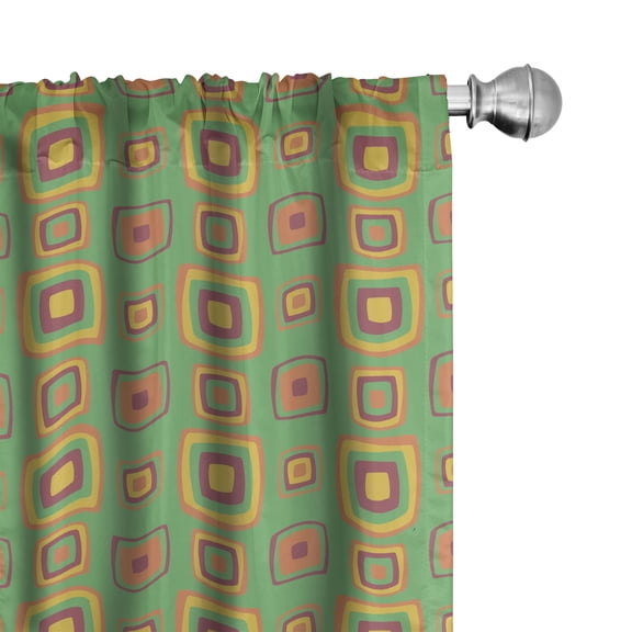 Ambesonne Geometric 4-Panel Curtains, Retro Feelings Squares, 56"x84", Sea Green Orange Purple