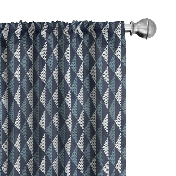 Ambesonne Geometric Window Curtains, Rhombuses and Dots, Each 28" W x 84" L, Bluegrey Dark Blue White