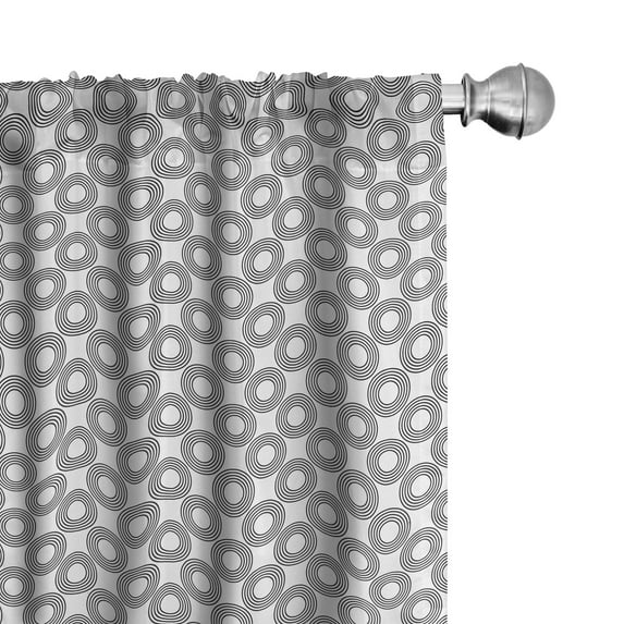 Ambesonne Geometric 4-Panel Curtains, Rings with Curves, 56"x95", Black Grey