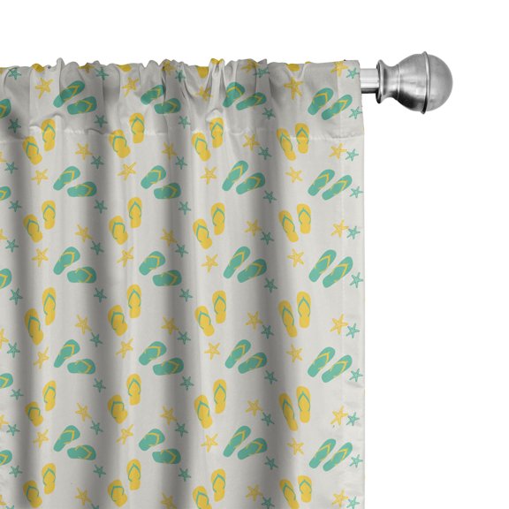 Ambesonne Geometric Window Curtains, Sandals and Starfish, Each 28" W x 63" L, Seafoam Yellow White
