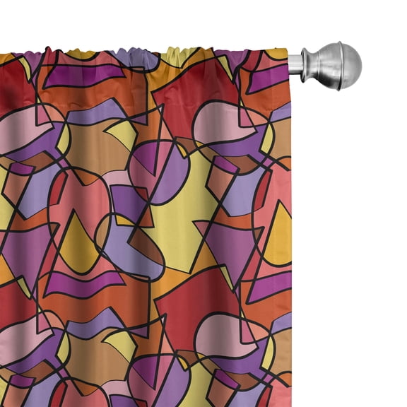 Ambesonne Geometric Window Curtains, Scattered Squares Circles, Each 28" W x 63" L, Orange and Pastel Yellow