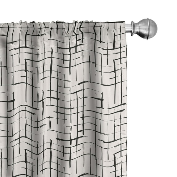 Ambesonne Geometric 4-Panel Curtains, Splashes Like Lines Art, 56"x84", Charcoal Grey Ivory