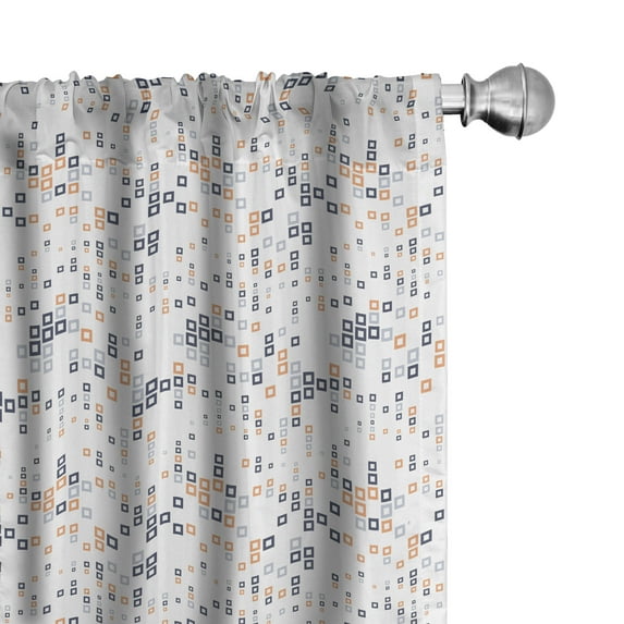Ambesonne Geometric Window Curtains, Square Composition, Each 28" W x 84" L, Pale Orange Dark Blue