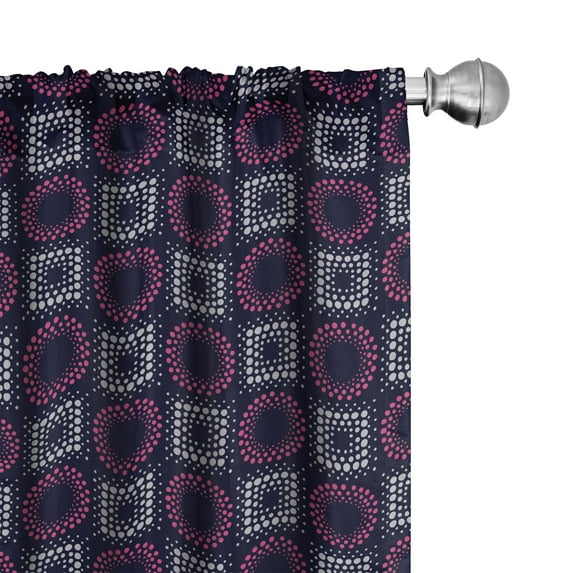 Ambesonne Geometric Window Curtains, Squares Circles Dots, Each 28" W x 95" L, Indigo Pink Pale Grey
