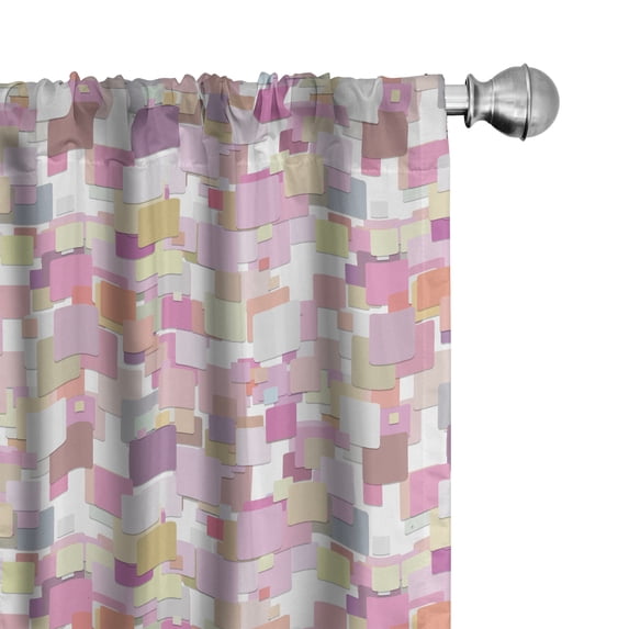 Ambesonne Geometric Window Curtains, Squares on Plain Back, Each 28" W x 63" L, Soft Pink Pale Mustard