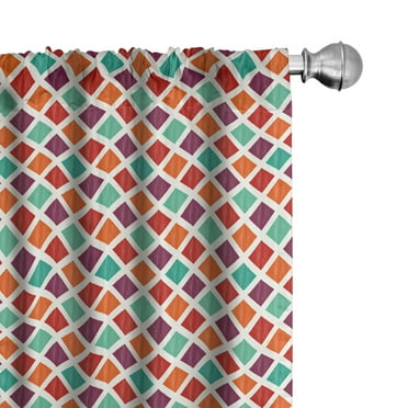Ambesonne Geometric 4-Panel Curtains, Striped Colorful Squares, 56"x63", Sea Green and Burnt Orange
