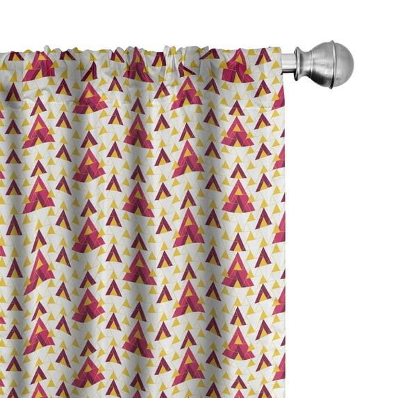 Ambesonne Geometric 4-Panel Curtains, Symmetric Grid Triangles, 56"x84", Ivory and Dark Coral
