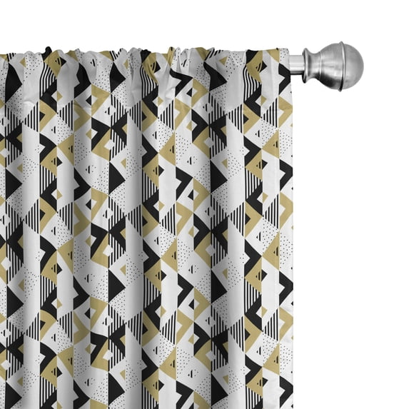 Ambesonne Geometric Window Curtains, Triangles and Stripes, Each 28" W x 95" L, Beige Black White