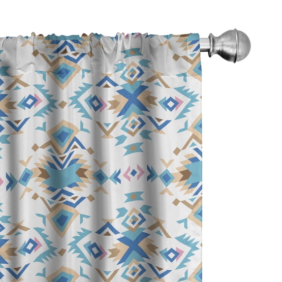 Ambesonne Geometric 4-Panel Curtains, Tribal Inspired Shapes, 56"x84", Sky Blue Pastel Brown