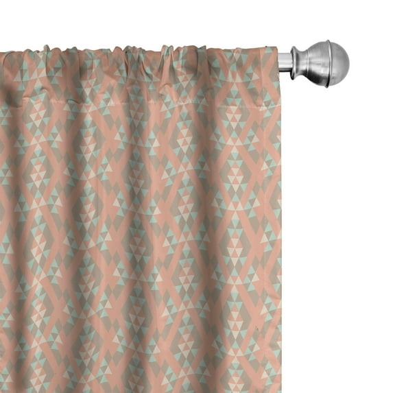 Ambesonne Geometric Window Curtains, Tribal Tiny Triangles, Each 28" W x 95" L, Salmon Almond Green
