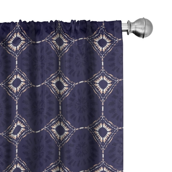 Ambesonne Geometric Window Curtains, Trippy Abstract Art Ethno, Each 28" W x 84" L, Dark Indigo White and Peach