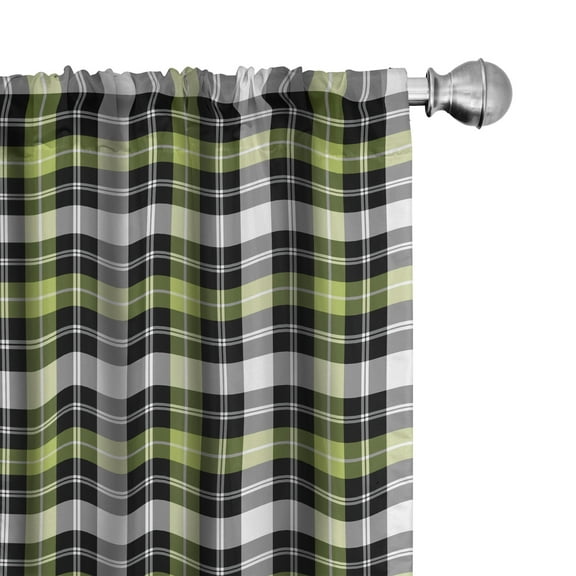 Ambesonne Geometric Window Curtains, Vertical Square Lines, Each 28" W x 84" L, Black Grey Lime Green