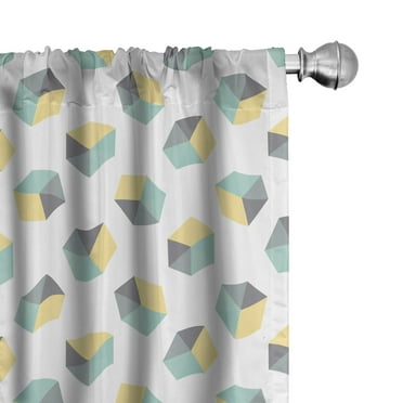 Ambesonne Geometric 4-Panel Curtains, Vintage Colorful Cubes, 56"x84", Pale Peach and Almond Green