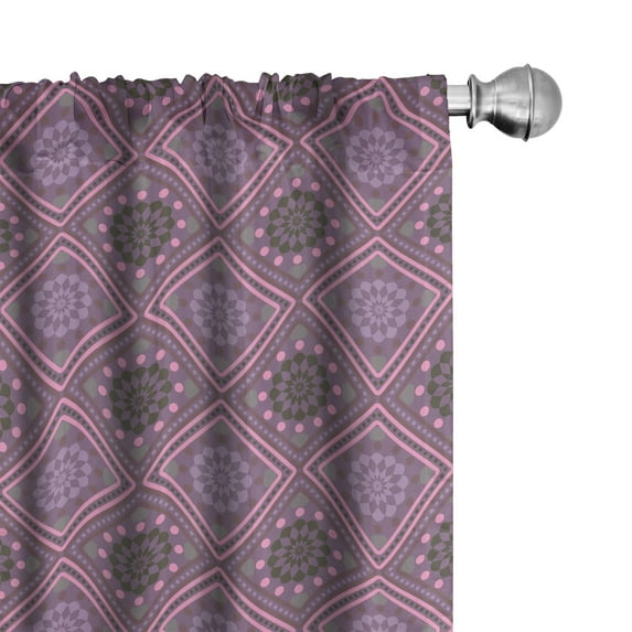 Ambesonne Geometric Window Curtains, Violet Tone Squares Dots, Each 28" W x 95" L, Pale Eggplant Pale Pink