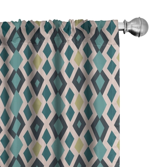 Ambesonne Geometric 4-Panel Curtains, Zigzags and Rhombuses, 56"x84", Teal Blush and Khaki