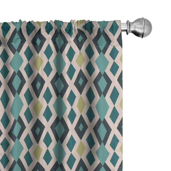 Ambesonne Geometric 4-Panel Curtains, Zigzags and Rhombuses, 56"x95", Teal Blush and Khaki