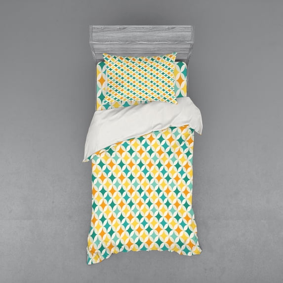 Ambesonne Geometric Bedding Set 3 Pcs, Abstract Circle Cube, Twin, Yellow and Blue